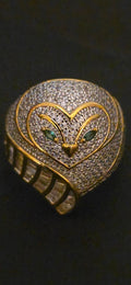 Owl Ring – 18K Gold Over Sterling Silver with CZ & Emerald Simulants
