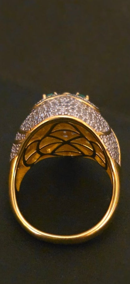 Owl Ring – 18K Gold Over Sterling Silver with CZ & Emerald Simulants