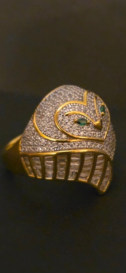 Owl Ring – 18K Gold Over Sterling Silver with CZ & Emerald Simulants
