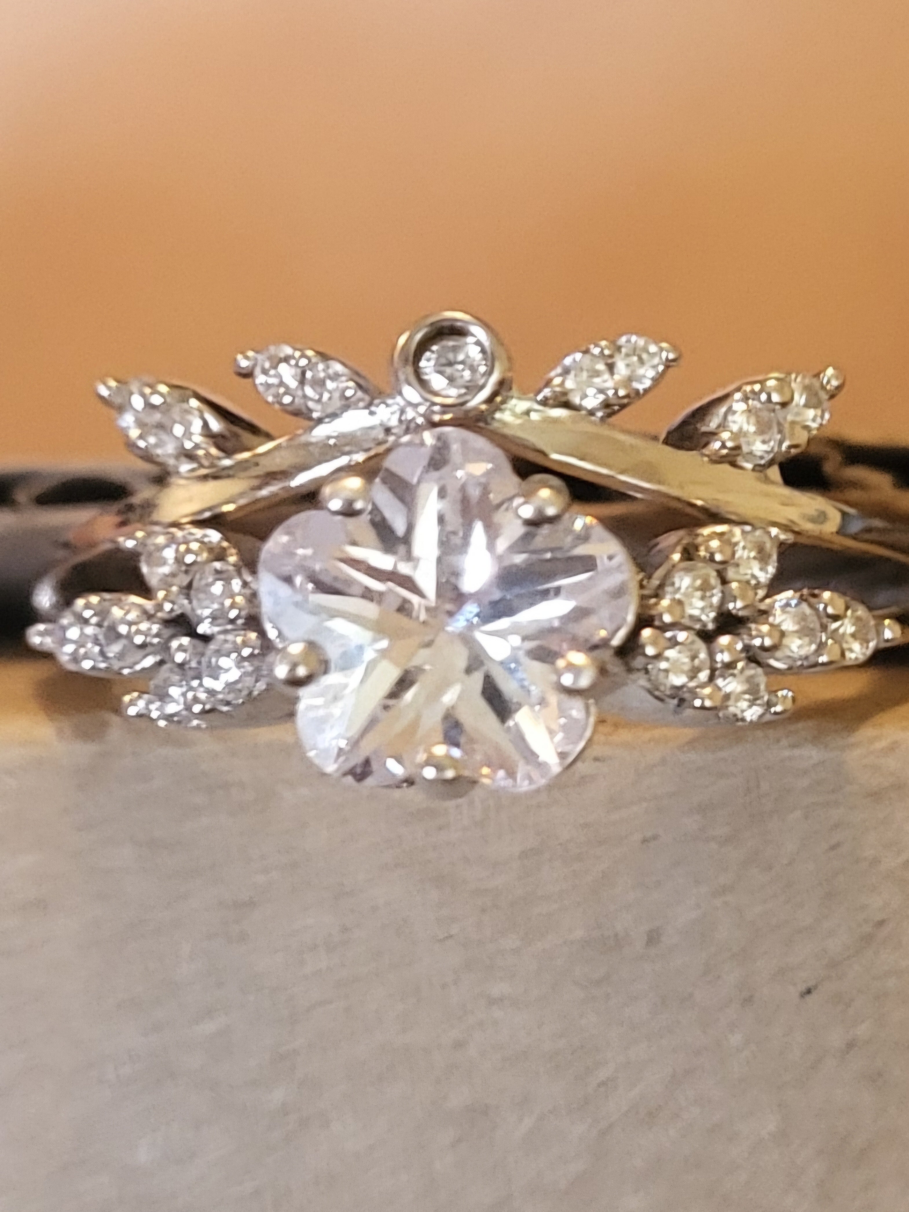 White Zirconia Rhodium over Sterling Silver Flower