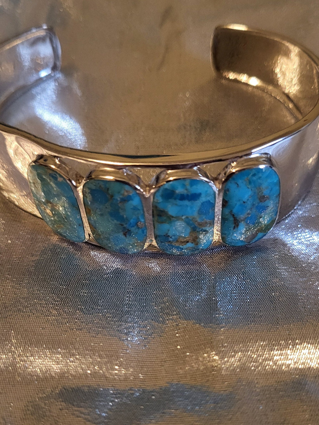 Sterling Silver Turquoise 4 stone cuff bracelet